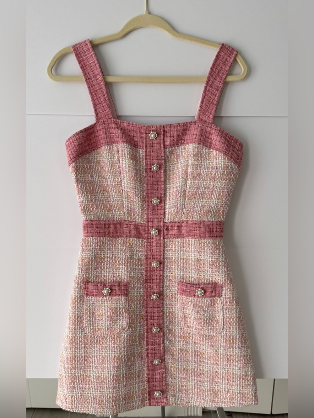 Lea & Viola Pink Tweed Pearl Button Mini Dress Size S - Picture 2 of 10